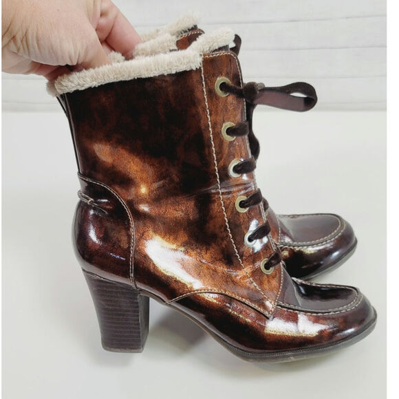 SPORTO CANDICE SHERPA LINED HEELED FAUX LEATHER BROWN BOOTS, SZ 7 - Picture 3 of 16